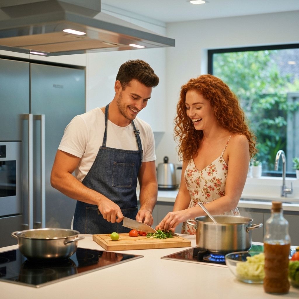 Couple cooking together